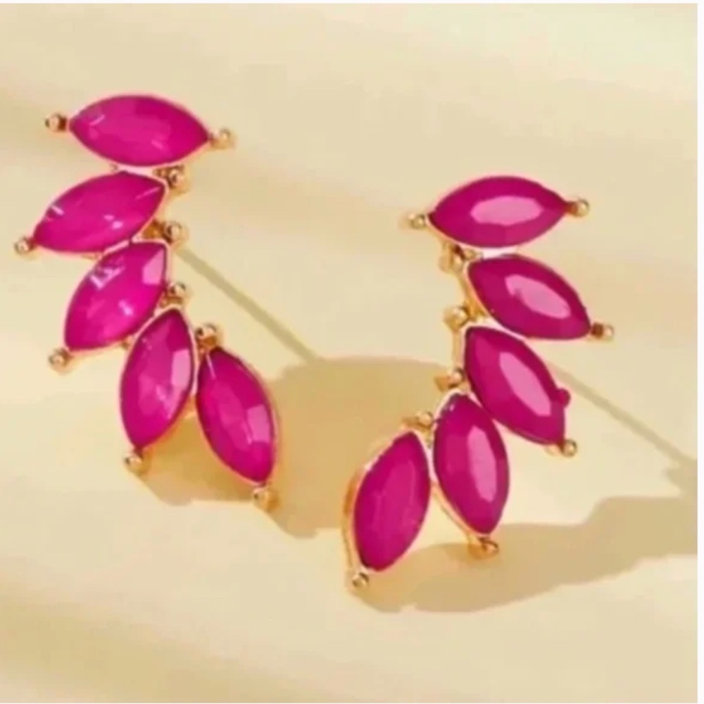 ✨ FREE Gemstone Wing Leaf Hot Pink Boho Peasant Hipster Hippie Deco Earrings